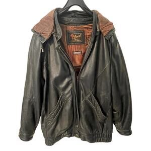 Reed Sportswear Leather Thinsulate Jacket Mens Medium Black Full Zip Hooded